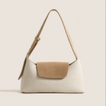 Tan Suede and Canvas Envelope Bag